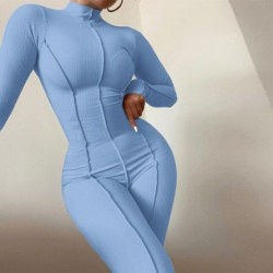 Szín: kék M - Akaily őszi fehér bordás jumpsuit Streetwear egyrészes ruhák nőknek 2021 fekete, nyakú, hosszú ujjú
