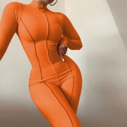 Szín: narancssárga M - Akaily őszi fehér bordás jumpsuit Streetwear egyrészes ruhák nőknek 2021 fekete, nyakú, hosszú