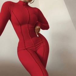 Szín: piros M - Akaily őszi fehér bordás jumpsuit Streetwear egyrészes ruhák nőknek 2021 fekete, nyakú, hosszú ujjú