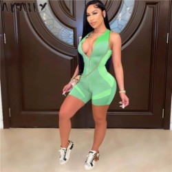 Szín: zöld S - Akaily Streetwear Rompers Női Jumpsuits Fekete Shorts Fitness Ujjatlan Egyrészes Outfitek Cipzáras Szexi