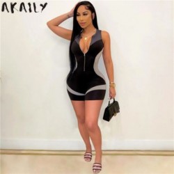 Szín: fekete S - Akaily Streetwear Rompers Női Jumpsuits Fekete Shorts Fitness Ujjatlan Egyrészes Outfitek Cipzáras Szexi