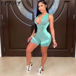 Szín: kék S - Akaily Streetwear Rompers Női Jumpsuits Fekete Shorts Fitness Ujjatlan Egyrészes Outfitek Cipzáras Szexi