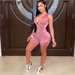 Szín: Rose Red S - Akaily Streetwear Rompers Női Jumpsuits Fekete Shorts Fitness Ujjatlan Egyrészes Outfitek Cipzáras Szexi