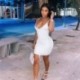 Szín: fehér M - Akaily Autumn Streetwear Ruched ruhák nőknek 2021 Camis V nyakú ujjatlan Bodycon rövid ruha női