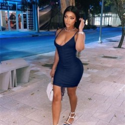 Szín: Királykék M - Akaily Autumn Streetwear Ruched ruhák nőknek 2021 Camis V nyakú ujjatlan Bodycon rövid ruha női