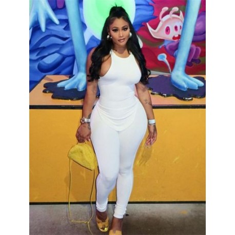Szín: fehér S - Akaily Summer White Streetwear Tracksui 2 kétrészes készletek Női Outfit O Nyakú Ujjatlan felsők Skinny