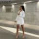 Szín: fekete S - Akaily nyári fehér V nyakú Bodycon ruhák női fekete hosszú ujjú gombos alkalmi ruha női mini ruhák