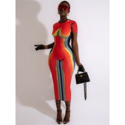 Szín: Piros XL - Akaily Summer Fashion Print Maxi ruhák női 2022 O nyakú rövid ujjú kék Club Bodycon ruha Kék szexi