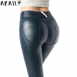 Szín: kék XXL - AKAILY Streetwear Bőr nadrág Női Hotpants Fekete magas derekú Bodycon Stretch Pencil Pants Jegging 2021
