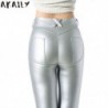 Szín: ezüst XXL - AKAILY Streetwear Bőr nadrág Női Hotpants Fekete magas derekú Bodycon Stretch Pencil Pants Jegging 2021