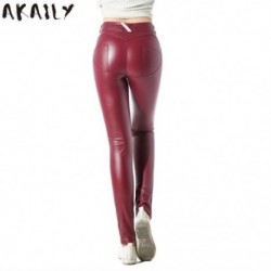Szín: bordó XXL - AKAILY Streetwear Bőr nadrág Női Hotpants Fekete magas derekú Bodycon Stretch Pencil Pants Jegging 2021