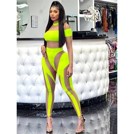 Szín: Fluoreszcein XL - Akaily Spring Mesh Patchwork Jumpsuit Női 2023 O Nyakú Jumpsuit Egyrészes Club Outfitek Átlátszó