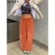 Szín: zöld L - Akaily őszi narancssárga táskás nadrág női utcai ruházathoz, 2022 magas derekú, széles szárú