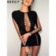 Szín: fekete S - AKAILY Summer Streetwear hálós rövid ruhák nőknek 2023 Solid Bodycon Hollow Out Mini ruhák Fekete szexi