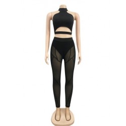 Szín: fekete S - Akaily Summer Club Outfits 2 Kétrészes készletek Női Outifits O Nyak Ujjatlan Crop Topok Hálós Skinny