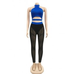 Szín: kék S - Akaily Summer Club Outfits 2 Kétrészes készletek Női Outifits O Nyak Ujjatlan Crop Topok Hálós Skinny