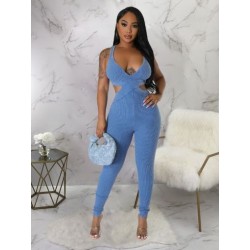 Szín: világoskék M - Akaily Black Bodycon One Piece szexi jumpsuitek nyári ruhák női 2023-as Slim Hollow Out Long Rompers