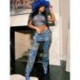 Szín: kék M - Akaily Y2k Streetwear Denim Printing Graphic 2 kétrészes készletek Nyári ruhák nőknek 2023 Átnyúló