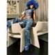 Szín: kék M - Akaily Y2k Streetwear Denim Printing Graphic 2 kétrészes készletek Nyári ruhák nőknek 2023 Átnyúló