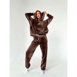 Szín: barna S - Akaily őszi téli bársony 2 kétrészes készletek Tracksuti női ruhák 2022 barna hosszú ujjú kapucnis