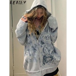 Szín: szürke M - Akaily őszi szürke grafikus, cipzáras kapucnis pulóverek női utcai ruházathoz 2022 kapucnis, hosszú