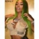 Szín: APRICOT S - Akaily Summer Streetwear Grafikus pólók nőknek 2022 Ujjatlan nyomtatás Cipzáras Crop Tops Női Khaki