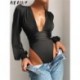 Szín: Khaki L - Akaily nyári, alkalmi, tömör Jumpsuit Női 2023 V nyakú, hosszú ujjú Body One Pieces Outfitek Fehér