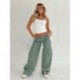 Szín: zöld M - Akaily Summer Street Black Cargo Baggy Pants Női 2022 Fehér zsebes Hosszú nadrág Női Alacsony derékú,