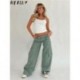 Szín: zöld M - Akaily Summer Street Black Cargo Baggy Pants Női 2022 Fehér zsebes Hosszú nadrág Női Alacsony derékú,