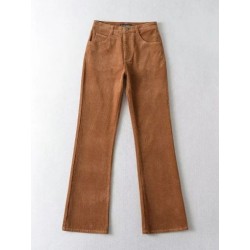 Szín: barna L - Akaily őszi tél barna kordbársony nadrág női divat, 2022 magas derekú, flare buggyos nadrág női