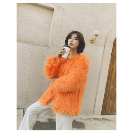 Szín: narancs S - Akaily Solid műszőrme női kabátok 2023 Utcai viselet hosszú ujjú V nyakú kabátok Alkalmi laza zsebes