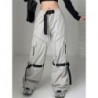 Szín: szürke S - Akaily Fall Streetwear Cargo Baggy Pants Női 2022 Magas derekú Zsebek Nadrágok Női Szürke Egyenes öv
