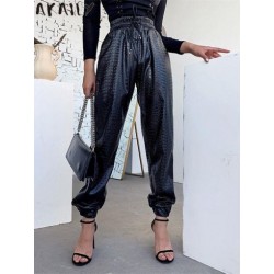 Szín: fekete L - Akaily őszi fekete műbőr nadrág női divat 2022 magas derék kötszer egyenes táskás nadrág női