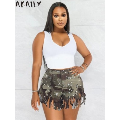 Szín: Army Green L - Akaily Summer Camouflage Booty Booty Shorts For Woemn 2023 Utcai stílusú hétköznapi rövid nadrág