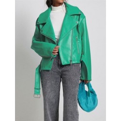 Szín: zöld L - Akaily őszi fekete műbőr dzsekik női utcai ruházathoz 2022 V nyakú, hosszú ujjú kabátok női kék