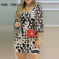Szín: fekete XL - Elegáns női ruha Virágmintás lámpás ujjú alkalmi ruha nyári ruha