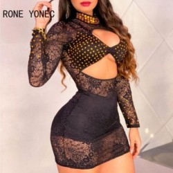 Szín: fekete S - Női tömör csipke strassz dekoráció, üreges kivágás Bodycon mini szexi ruhaszett