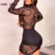Szín: fekete S - Női tömör csipke strassz dekoráció, üreges kivágás Bodycon mini szexi ruhaszett