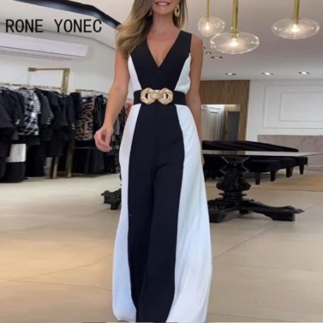 Szín: MULTI XL - Elegáns, szexi, mély V nyakú, női pánt övpatchwork munkaruhával