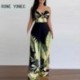Szín: MULTI M - Női Elegáns Szexi Cami Crop Top Hollow Out Leaf Mintás Szexi Working Jumpsuit