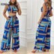 Szín: MULTI XL - Női Elegáns Geo Print Tank Crop Top All Over Print Fodor Hem Fűzős Elasztikus derék alkalmi nadrág