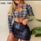 Szín: MULTI XL - Női szexi, elegáns, kockás mintás felsők üreges Pu bőr alsó láncdísz övvel nyári Bodycon mini