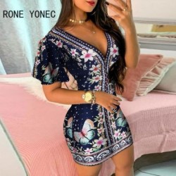 Szín: kék L - Elegáns női ruha virágos pillangómintás fodros Bodycon ruha alkalmi mini ruha vakációs ruha 2021-re