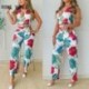 Szín: MULTI XL - Női Elegáns V nyakú Crop Top All Over Print Virágos hosszú, egyenes nadrágok Szexi nadrágszettek
