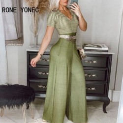 Szín: világoszöld L - Női Elegáns Chian Dekorációs szárnyak Rövid ujjú V nyakú csíkos és Solod Patchwork Egyenes