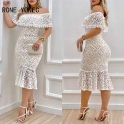Szín: fehér L - Női, masszív, elegáns, fodros szegélyű, csipkeszegélyű, Bodycon szexi hivatalos partyruha
