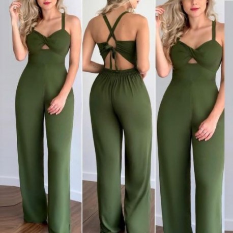 Szín: sötétzöld M - Női Solid Elegáns Szexi Cris Cross fűzős hátul Hollow Out Crop Top egyenes, rugalmas derékú