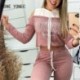 Szín: Pink XL - Női alkalmi hosszú ujjú szalagos levél hideg váll sportos patchwork fényes nadrág szettek