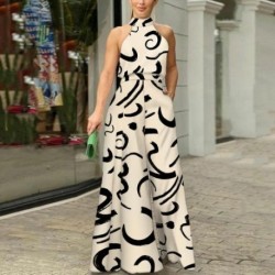 Szín: fekete L - Női outfit Jumpsuits Absztrakt ábra Tied részletesen széles lábú Jumpsuit
