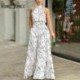 Szín: fekete L - Női outfit Jumpsuits Absztrakt ábra Tied részletesen széles lábú Jumpsuit